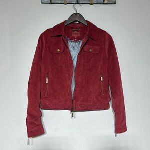 Crop RED Cordoroy Jacket with faux fur lining Size SMALL